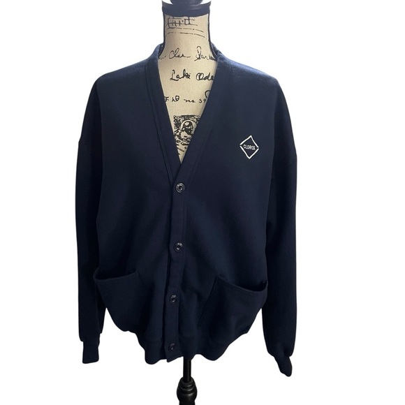 Vintage Streetwear Clorox Bleach Sweatshirt Cardigan Fleece Blue Size Large OS - Picture 1 of 9